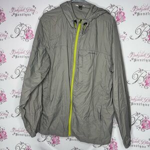 Eddie Bauer jacket coat rain ☔️ Gray Windbreaker with Neon green accent zip up